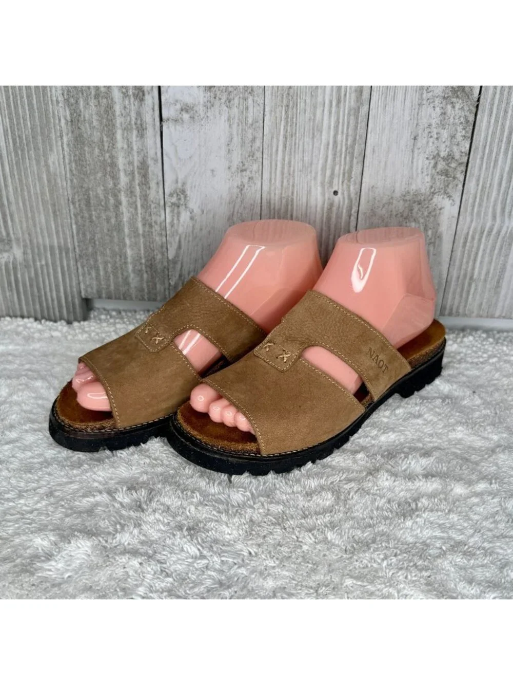 NAOT Women's Tan Suede Slide Sandals Size 37